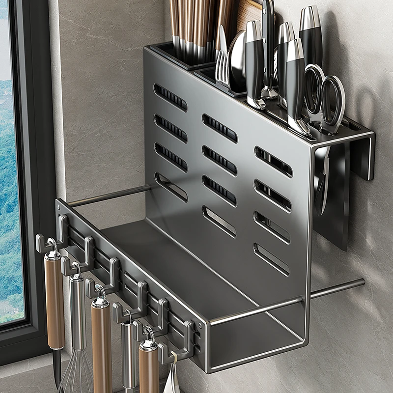 免打孔厨房置物架壁挂式多功能筷子刀架家用调料用品大全收纳挂架
