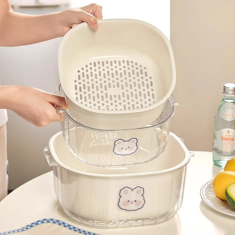 双层洗菜盆家用厨房沥水篮洗菜篮透明洗水果神器滤水水果盘滴水篮