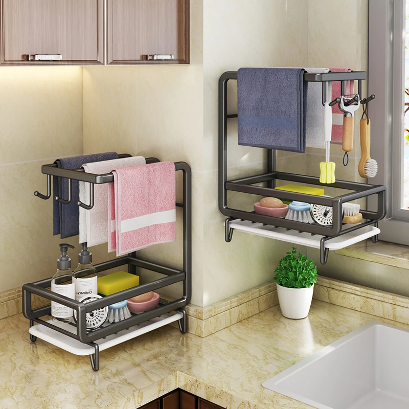 抹布架免打孔厨房置物架水槽洗碗布沥水架海绵沥水篮钢丝球收纳架