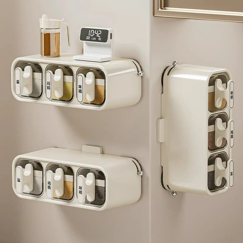 优勤2024年新款调料盒吸盘壁挂式调料罐厨房调味料收纳盒防潮盐罐