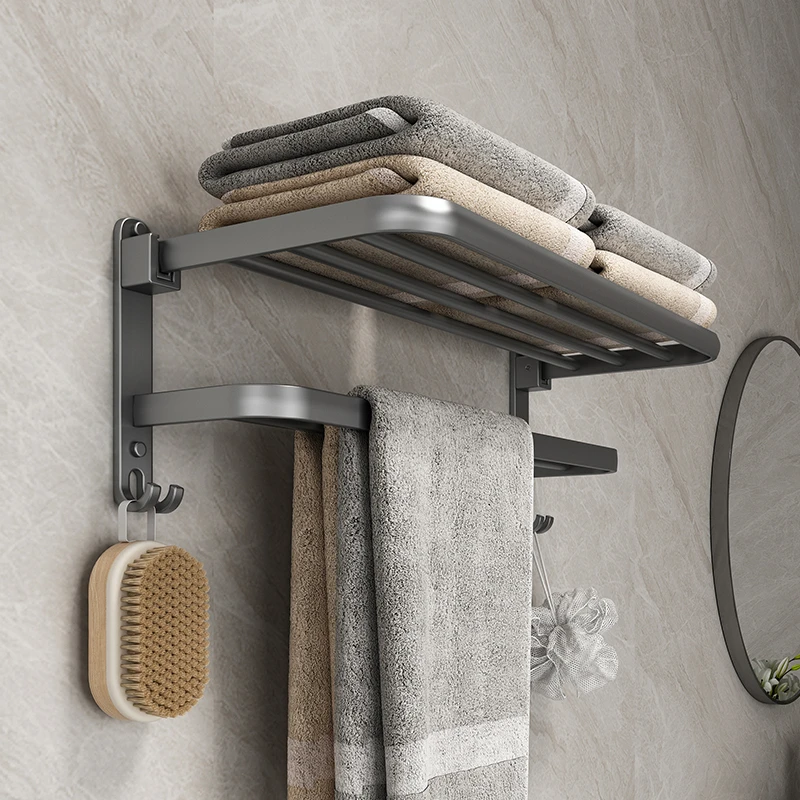 毛巾架免打孔太空铝浴室置物架卫生间厕所浴巾架收纳壁挂式洗手间