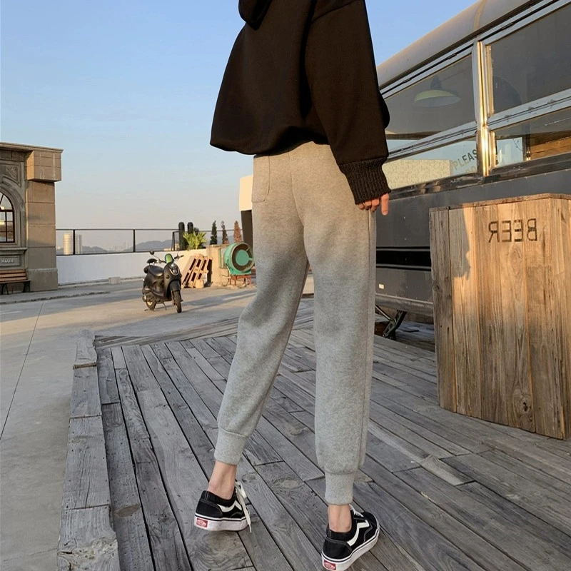 高档灰色运动裤女春秋2025新款小个子高腰九分束脚加绒加厚卫裤子