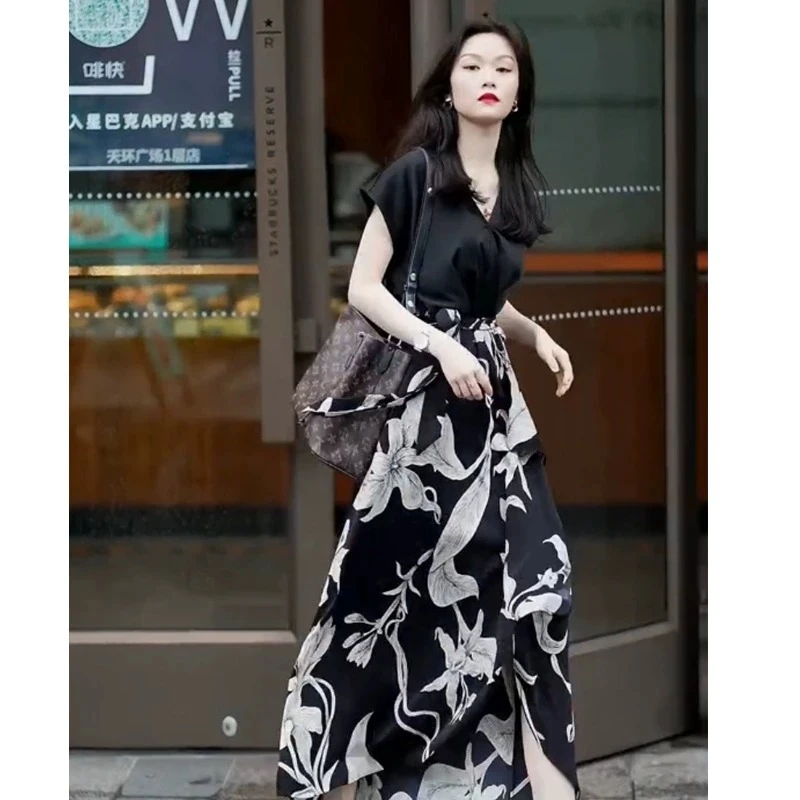 夏季高端短袖连衣裙女套装2025新款夏装气质女装轻奢两件套女裙子