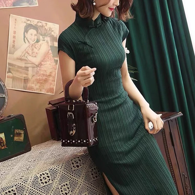 中式改良中国风旗袍连衣裙女2025夏季新款高级感气质包臂开叉裙子