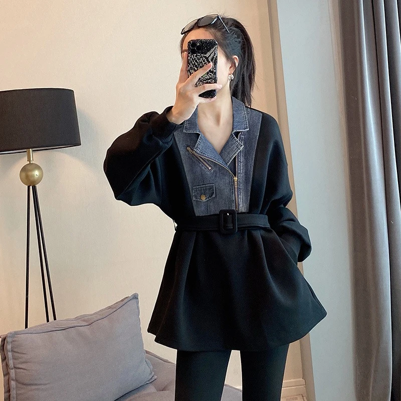 秋冬欧货高档卫衣女轻奢2025春秋新款假两件小众上衣宽松遮肚外套