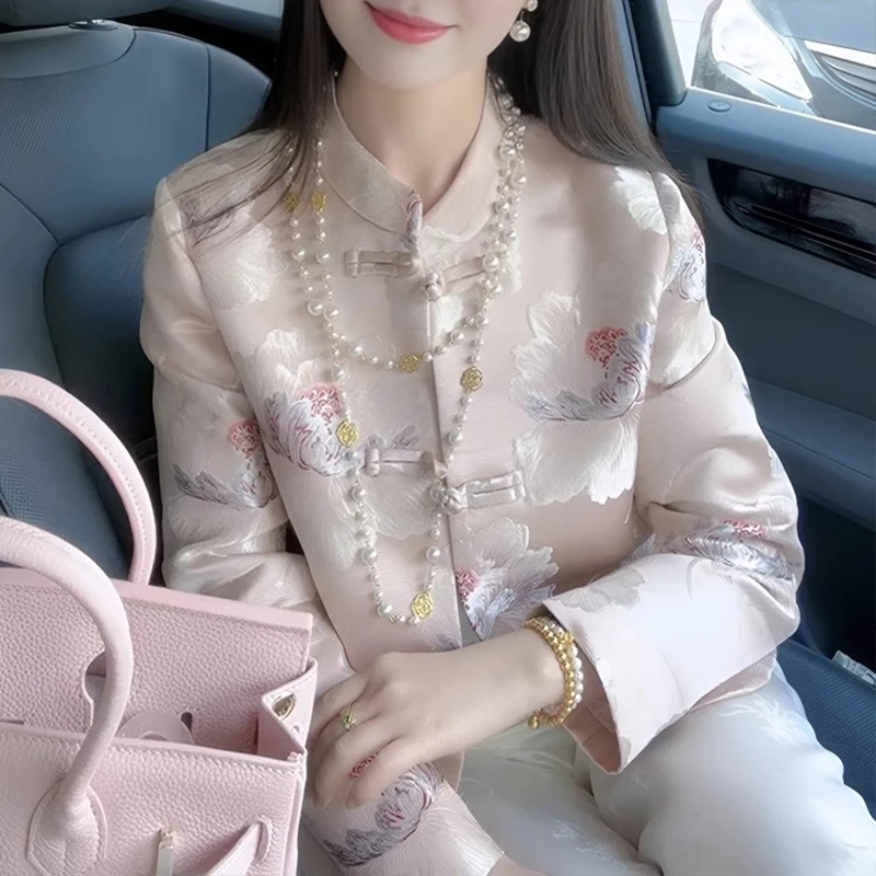 新中式国风短款外套女春秋款2025新款高级感女装气质盘扣立领上衣