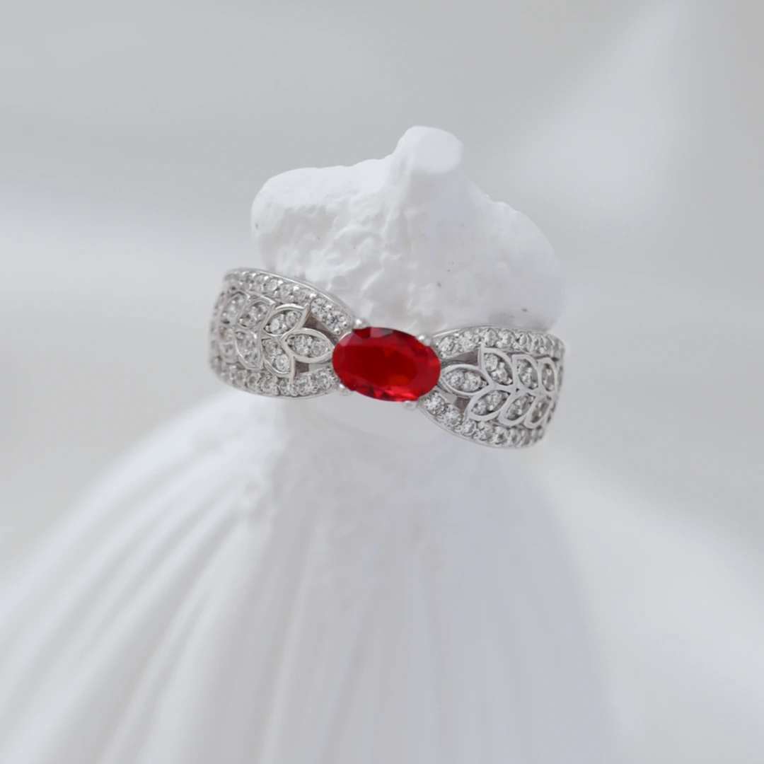 925银合成锆石戒指 鸽血红色开口银戒轻奢法式复古风气质小众秋冬