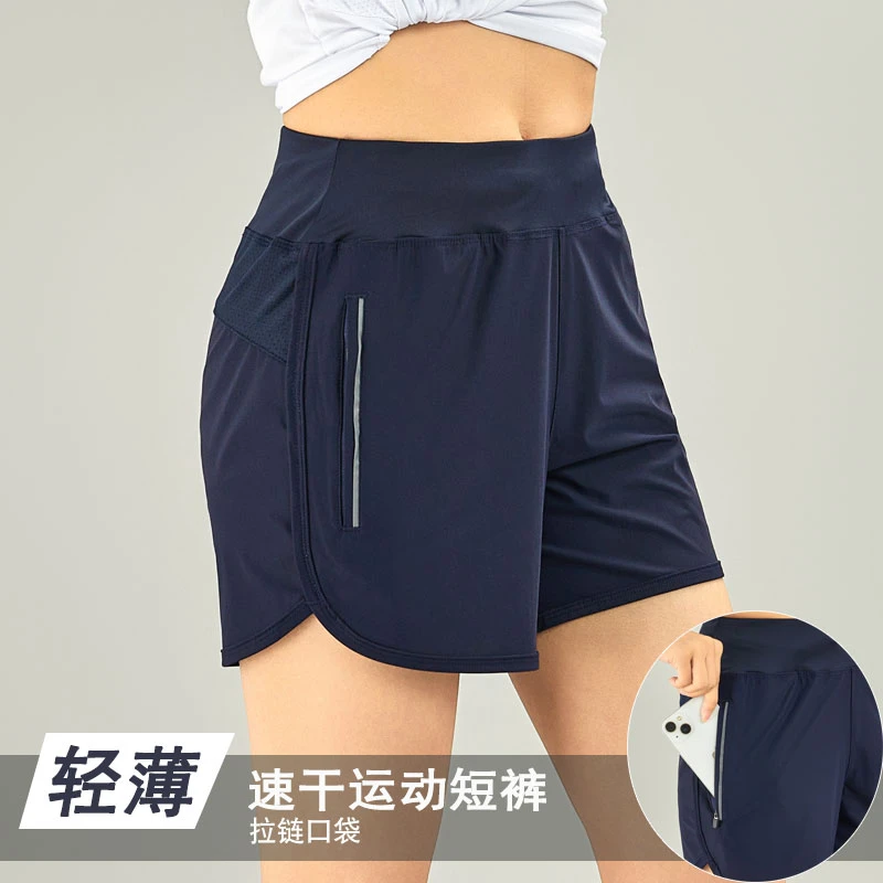 轻薄短裤女夏季薄款高腰宽松休闲弹力三分运动裤拉链口袋速干短裤