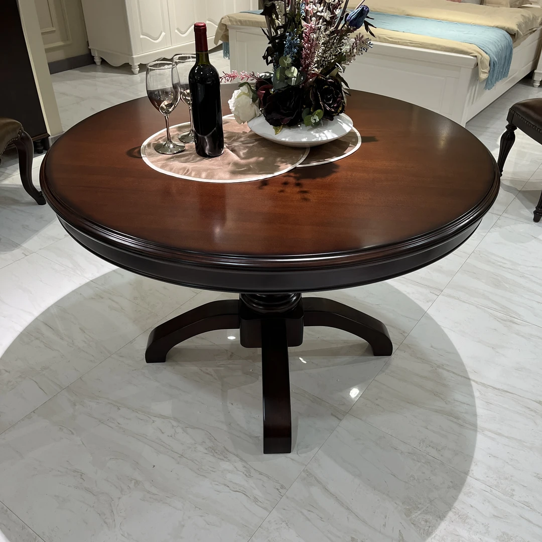 【简语家具】全原木美式圆餐台1.2米/1.35米简约古典圆形餐厅