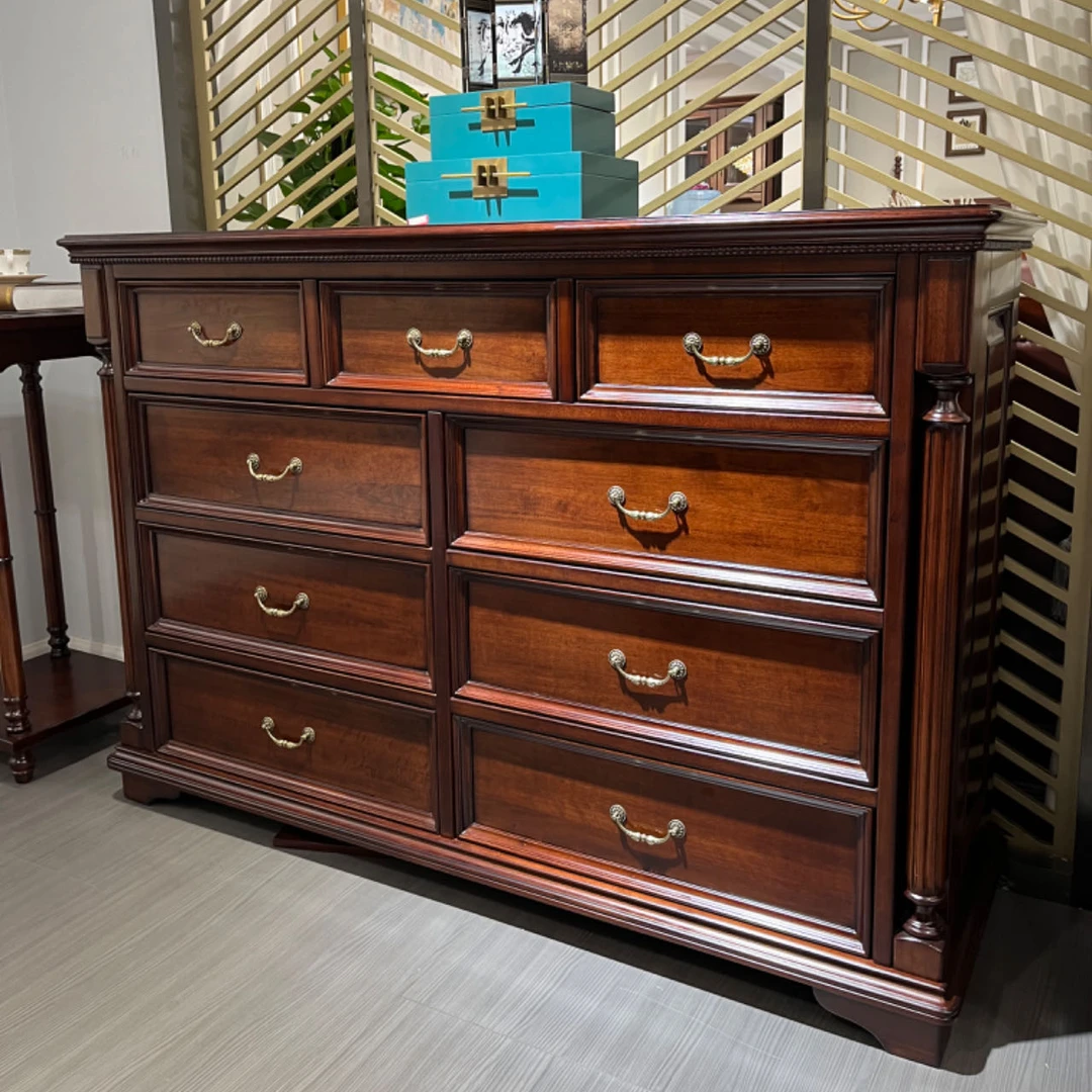 【简语家具】美式全原木九斗柜实用简约复古储物储物抽屉式大美风格