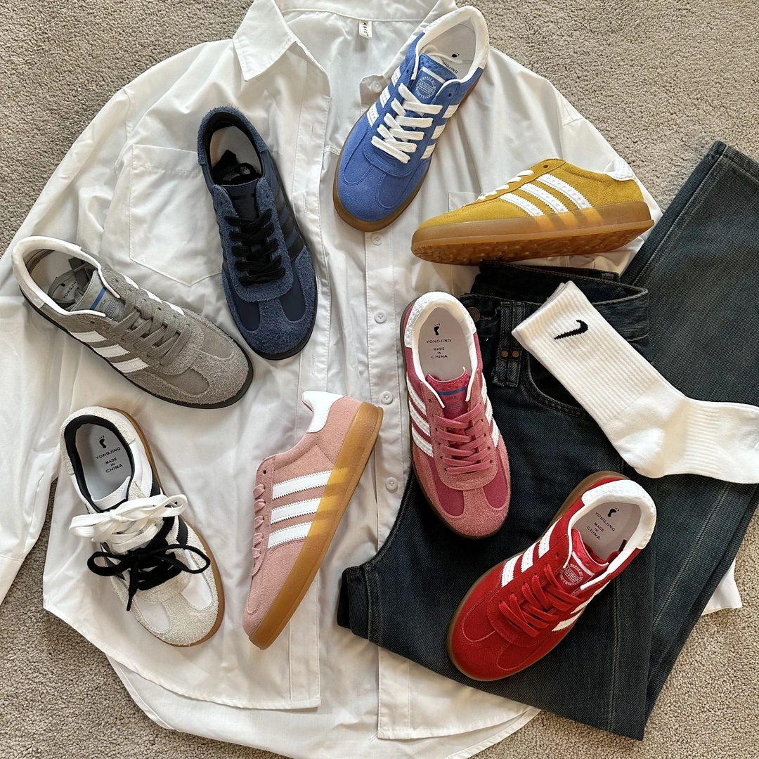 【小小怪在卖鞋】草莓熊2024春秋复古粉色真皮德训鞋运动休闲板鞋女