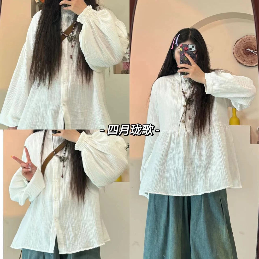 【白衫】短款宽松白色baby棉长袖衬衫连衣裙1803 1804