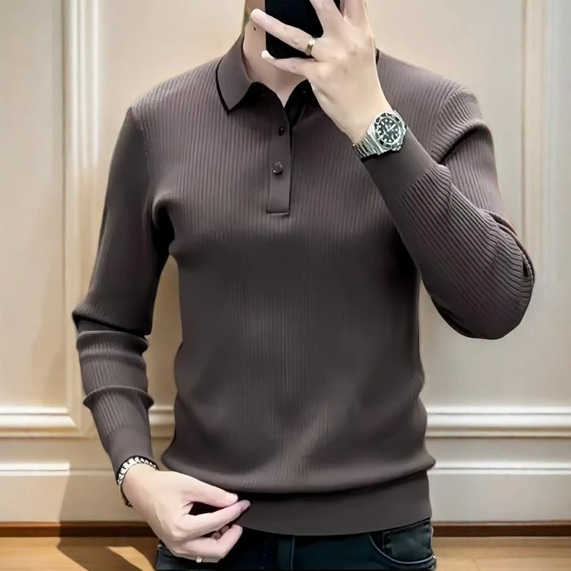 2025保暖搭子男士针织衫加厚打底衫毛衣翻领POLO衫商务休闲百搭潮