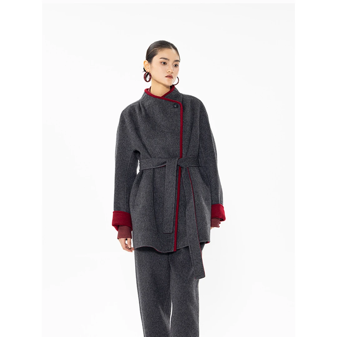 【小青专属】高级感撞色立领双面羊绒大衣-24W0472-5