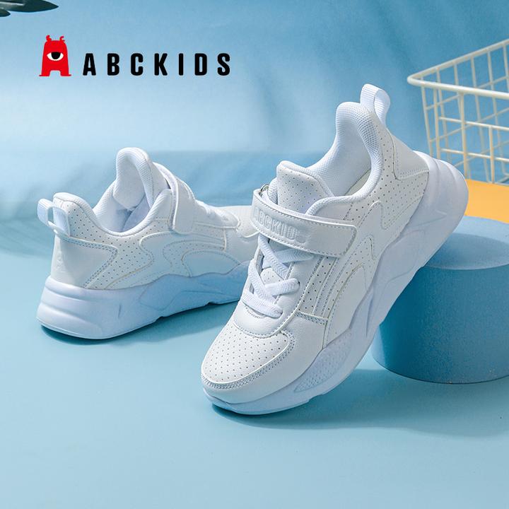 Abckids儿童秋季皮面童鞋新款男童跑步鞋女童小白鞋中小童学生鞋