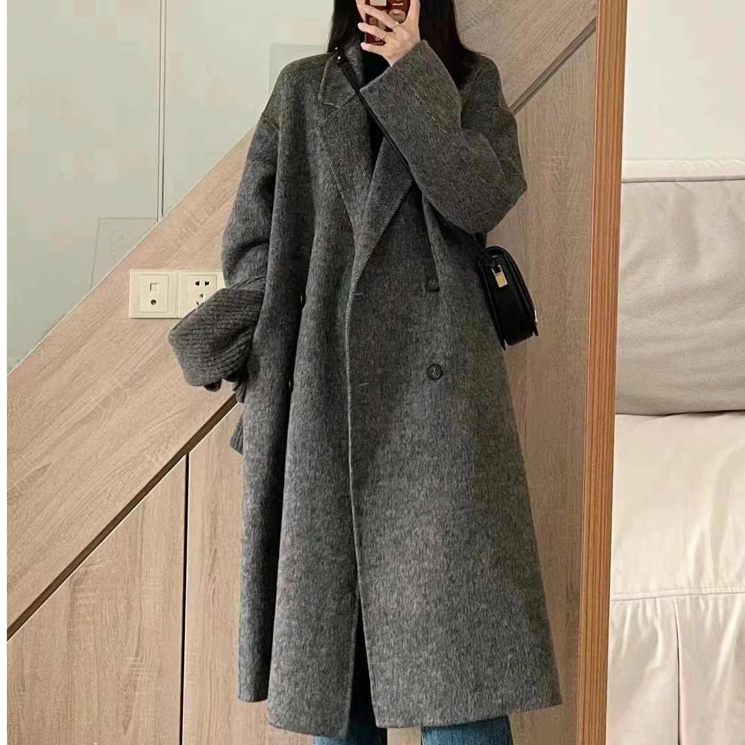 100%双面羊毛大衣女气质百搭2024秋冬季新款小个子高级感外套