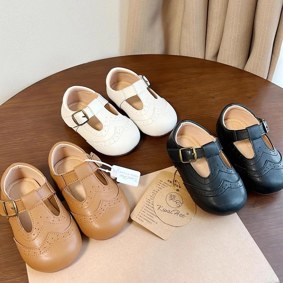 K24188婴幼童学步复古小皮鞋软底舒适圆头软皮女童1-6岁公主鞋