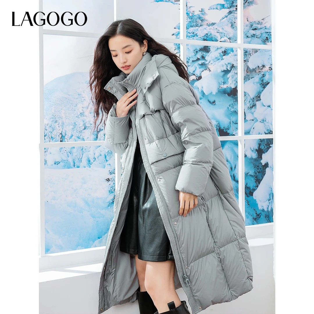 【lagogo】lagogo连帽显白保暖中长羽绒女NCYY439G35