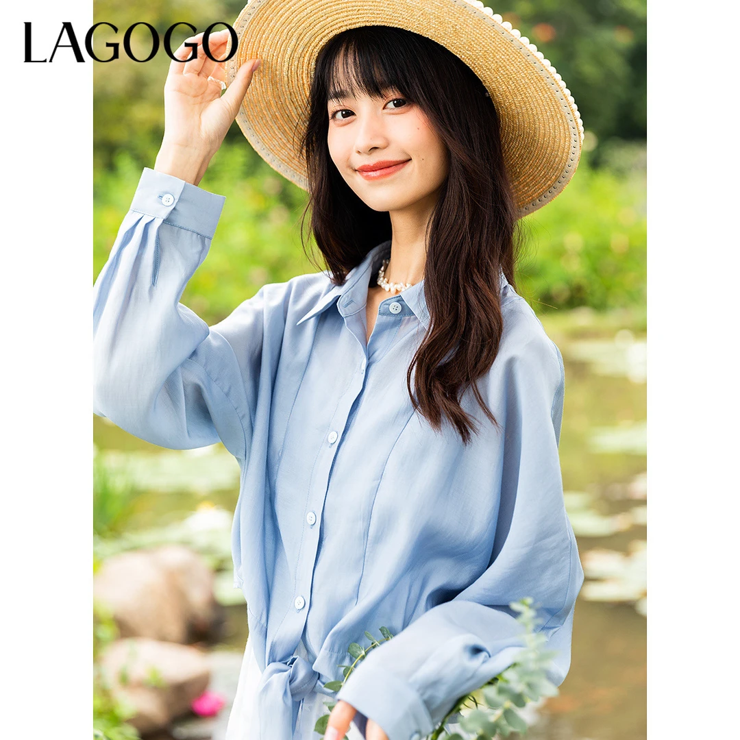 【芋总专属】lagogo新款精致翻领显白南法风衬衫女NACC432G57
