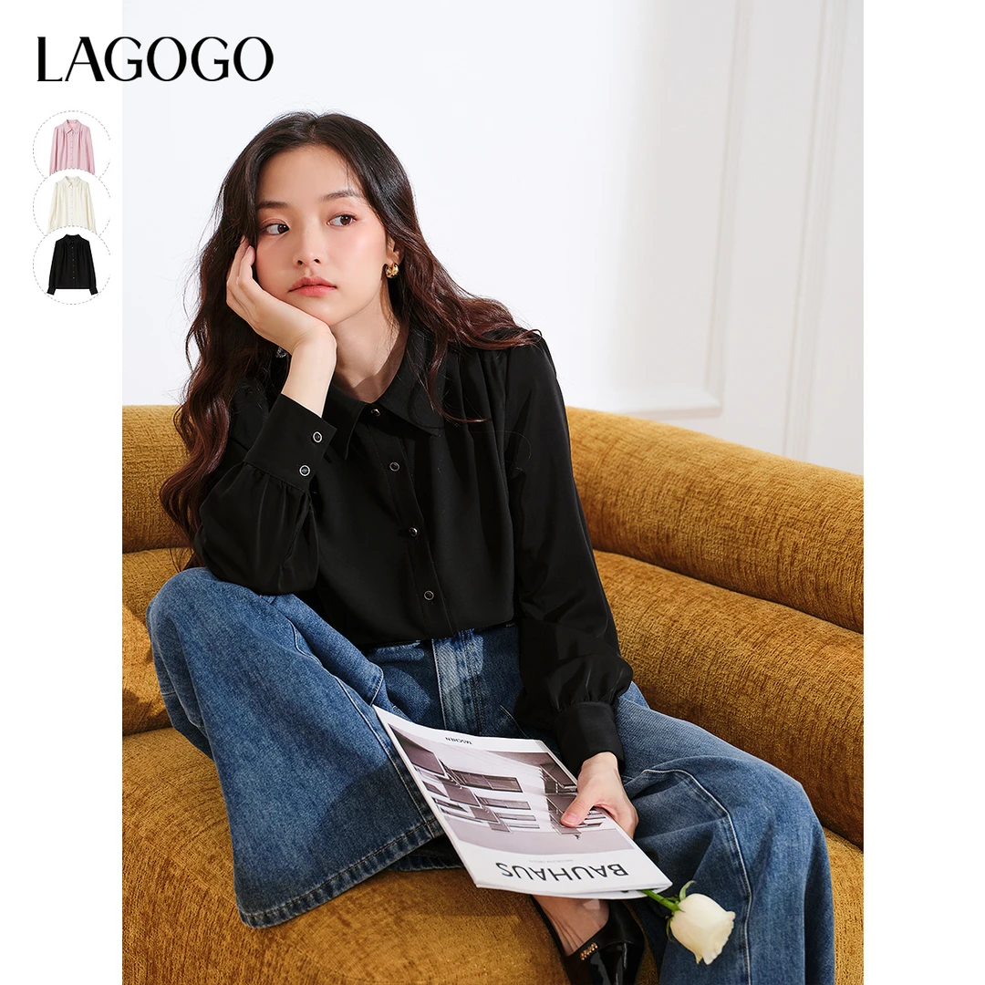 【艾美甄选】lagogo新款好打理通勤气质丝滑衬衫女NCCC437G01