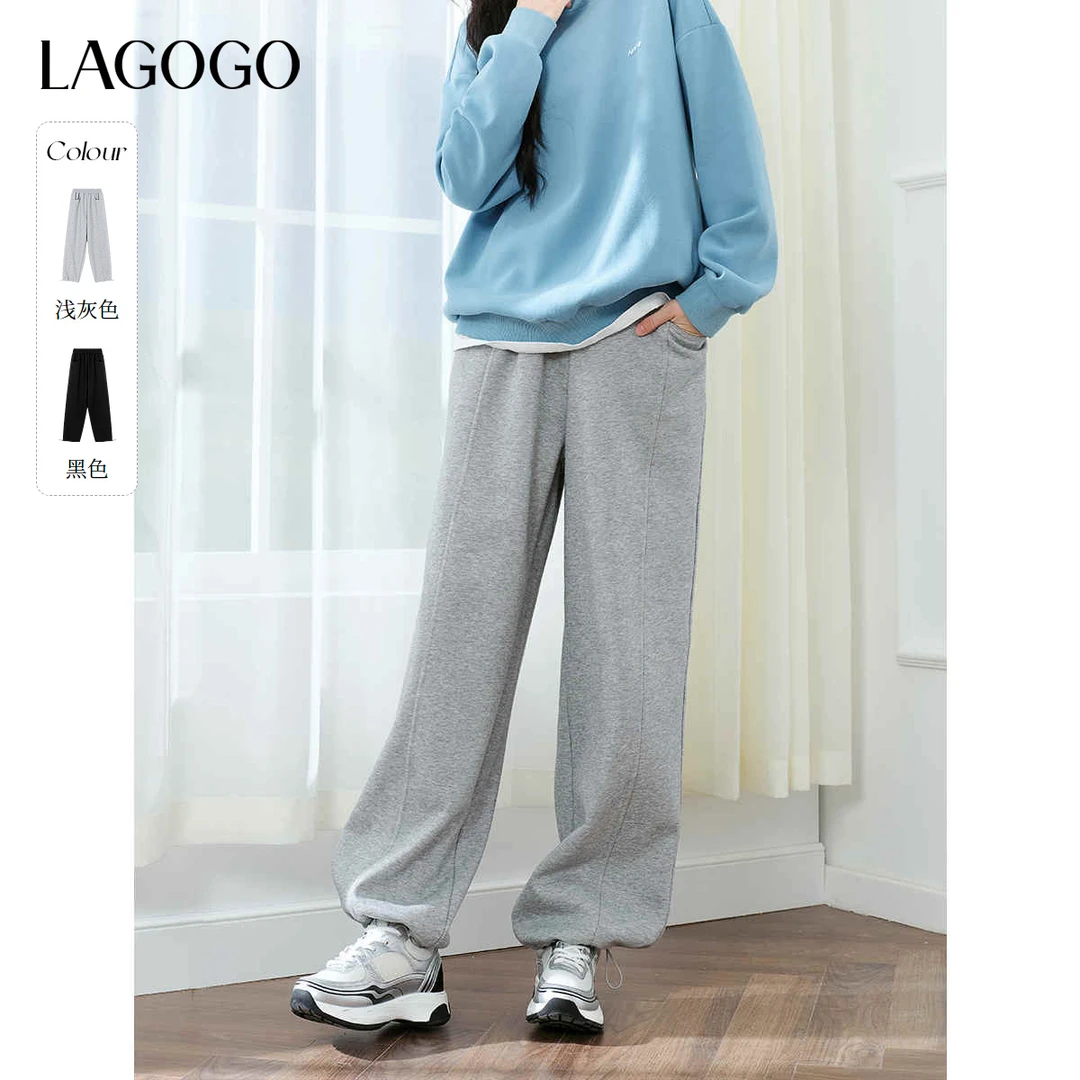 【新东方专属】lagogo加绒百搭休闲显瘦高腰裤子女NCKK539G11