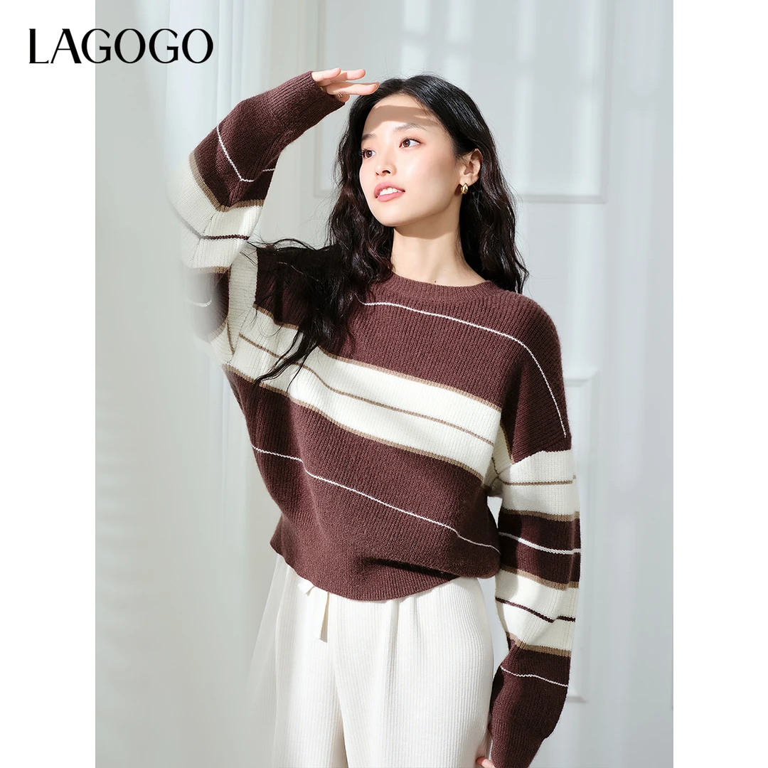 【籽言甄选】lagogo美拉德条纹百搭舒适针织衫女NCMM429G54