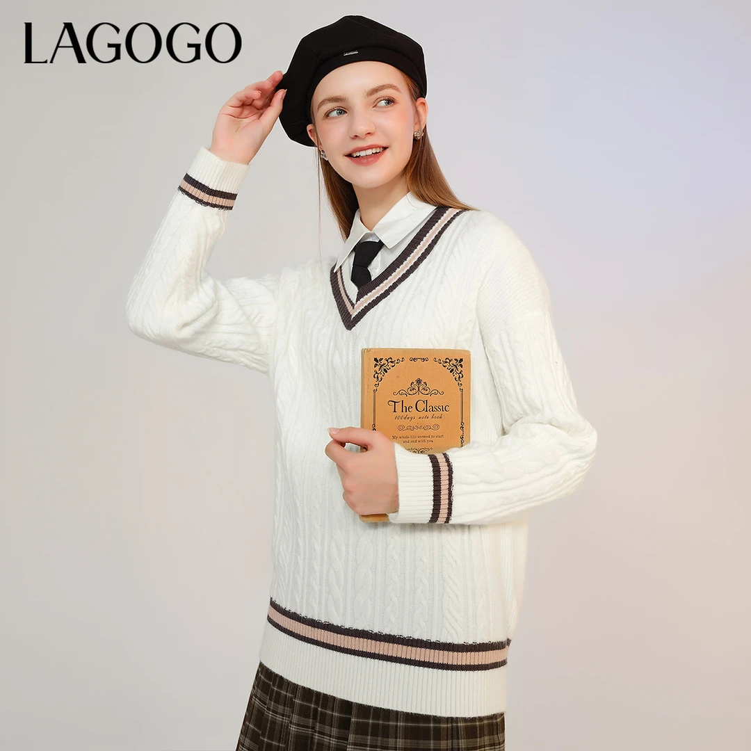 【芋总专属】lagogo新款弹力舒适花型针落肩针织衫女MCMM47XA39