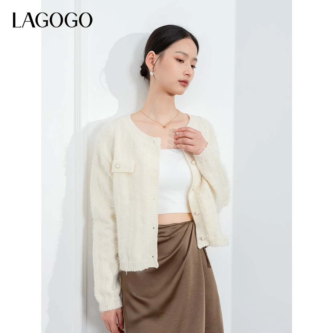 【晚晚专属】lagogo羽毛肌理感千金风小香针织衫女NCMM838WL2