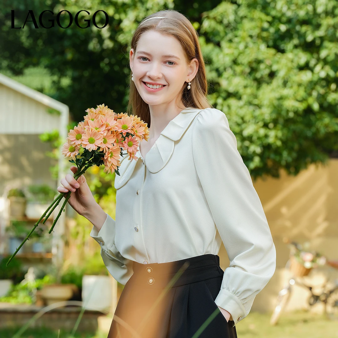 【陈大可】lagogo新款花瓣娃娃领百搭气质衬衫女NACC431G91