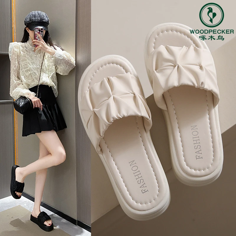 啄木鸟凉鞋女爆款2025夏季新款网红百搭女士厚底一字凉拖鞋女外穿