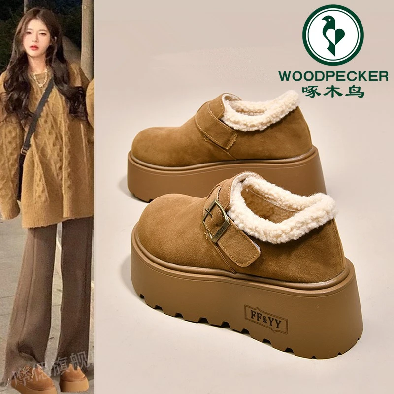 啄木鸟厚底增高雪地靴女加绒加厚勃肯鞋2024年新款冬季乐福鞋棉鞋
