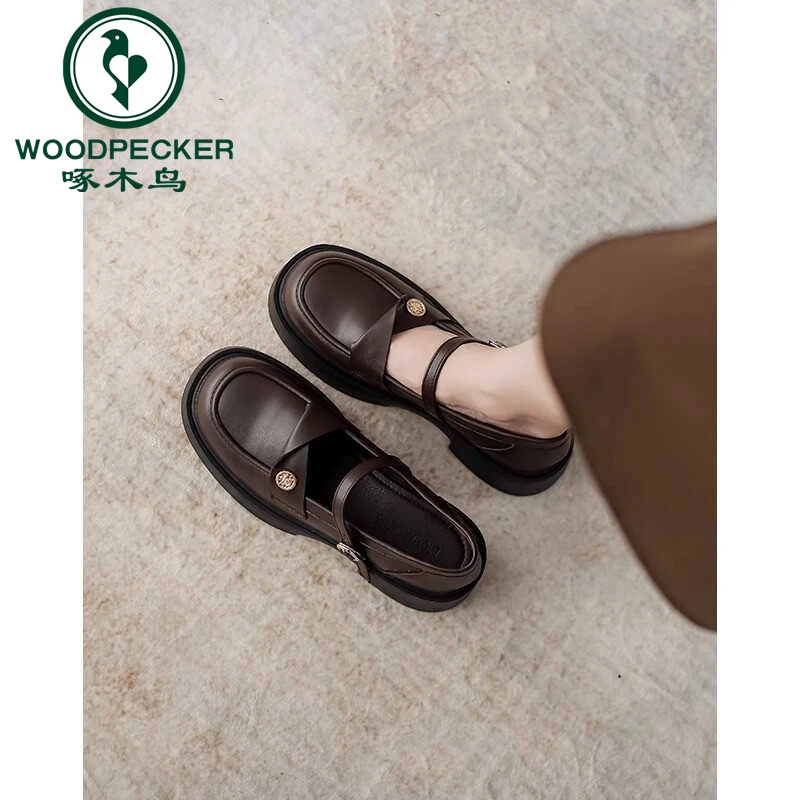 啄木鸟学院风小皮鞋女2024年秋季新款乐福鞋玛丽珍鞋浅口厚底单鞋