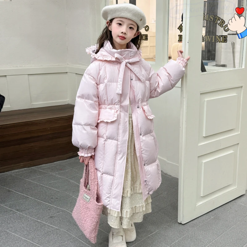 女童爆款韩版中长款女宝宝外套冬季洋气外套韩版收腰儿童连帽宽松