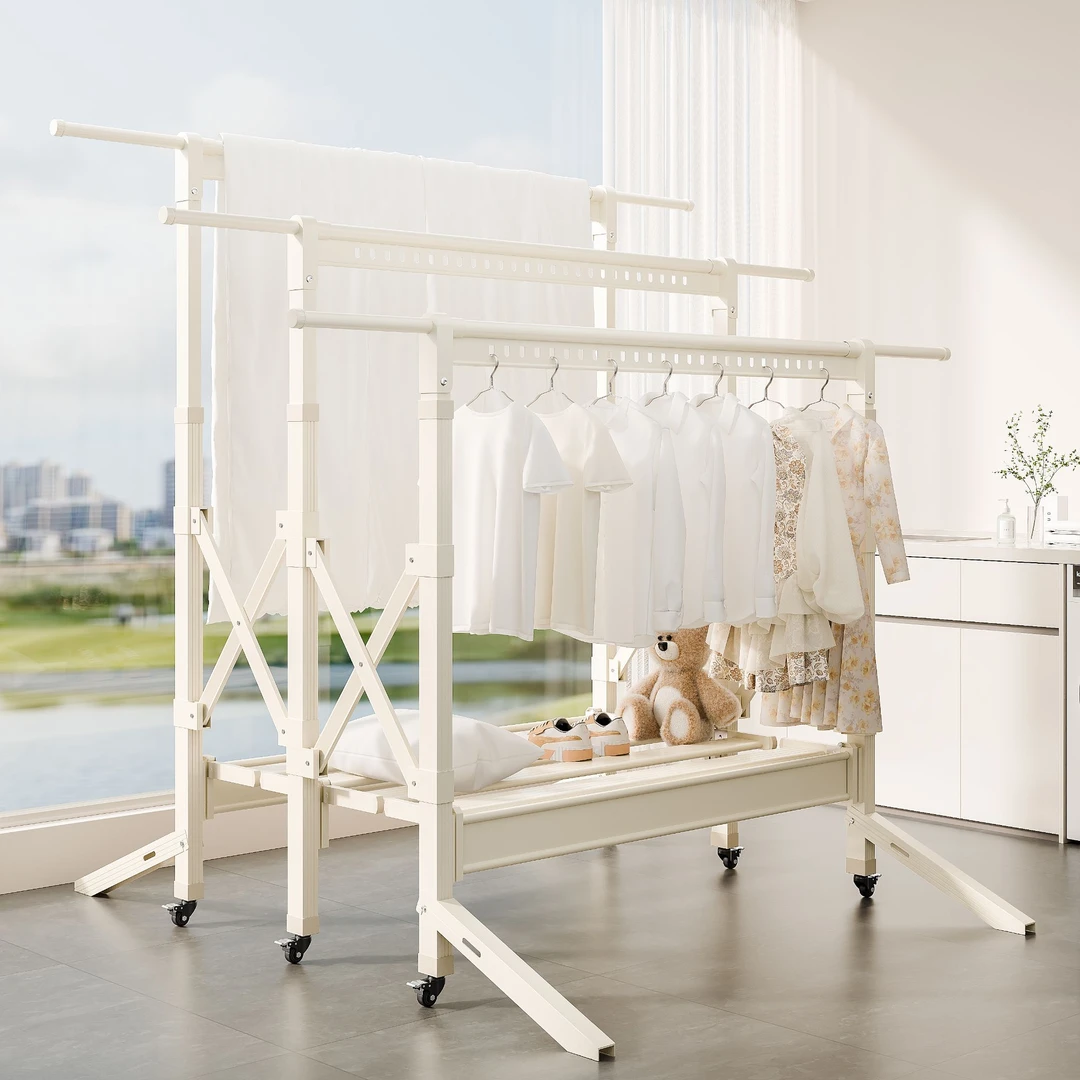 楼顶晒被子神器晾衣架落地阳台户外防风折叠可移动晒被家用挂衣架