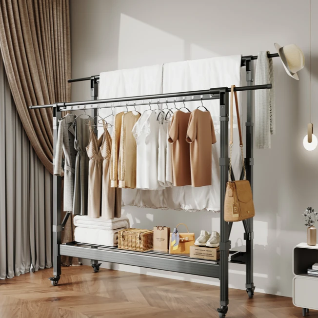 落地式晾衣架晾衣架子阳台家用折叠晾衣杆双杆衣服专用架挂衣架