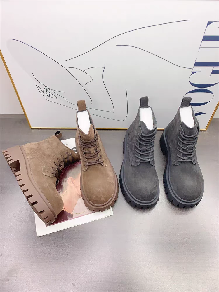 （MGG)真皮女靴子2023秋季新款厚底户外英伦风系带时尚马丁靴短靴