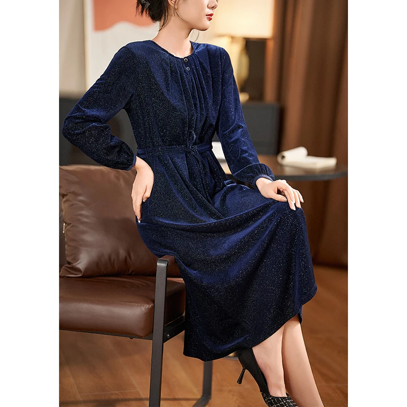 迪欧芙奢华贵气连衣裙2025秋季新款气质轻奢长袖裙子女#QLQ17157