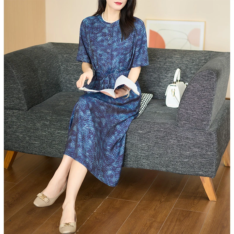 迪欧芙气质时尚宽松女装连衣裙复古裙中长款显瘦妈妈装#XLQ16946