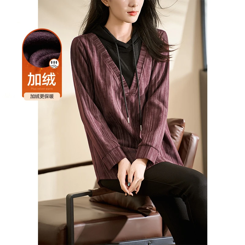 迪欧芙加绒休闲轻奢上衣2024秋冬新款时尚百搭气质卫衣#DSY87630