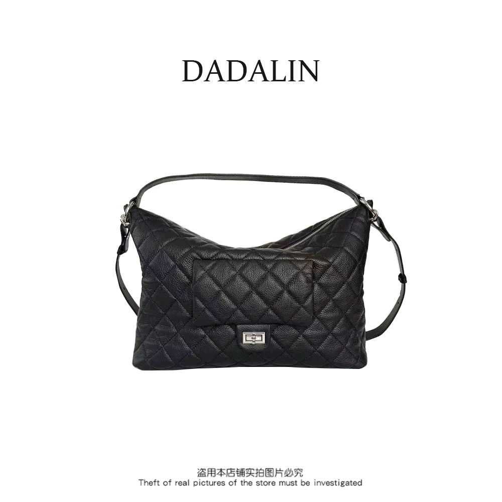 手机袋黑色腋下托特包拉链潮流单肩包小香风双根托特斜跨包流浪包