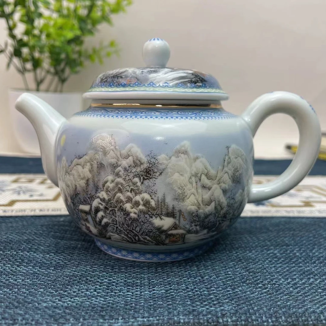 景德镇陶瓷茶器茶具手工瑞雪兆丰年茶壶带描金带过滤孔陶瓷一体