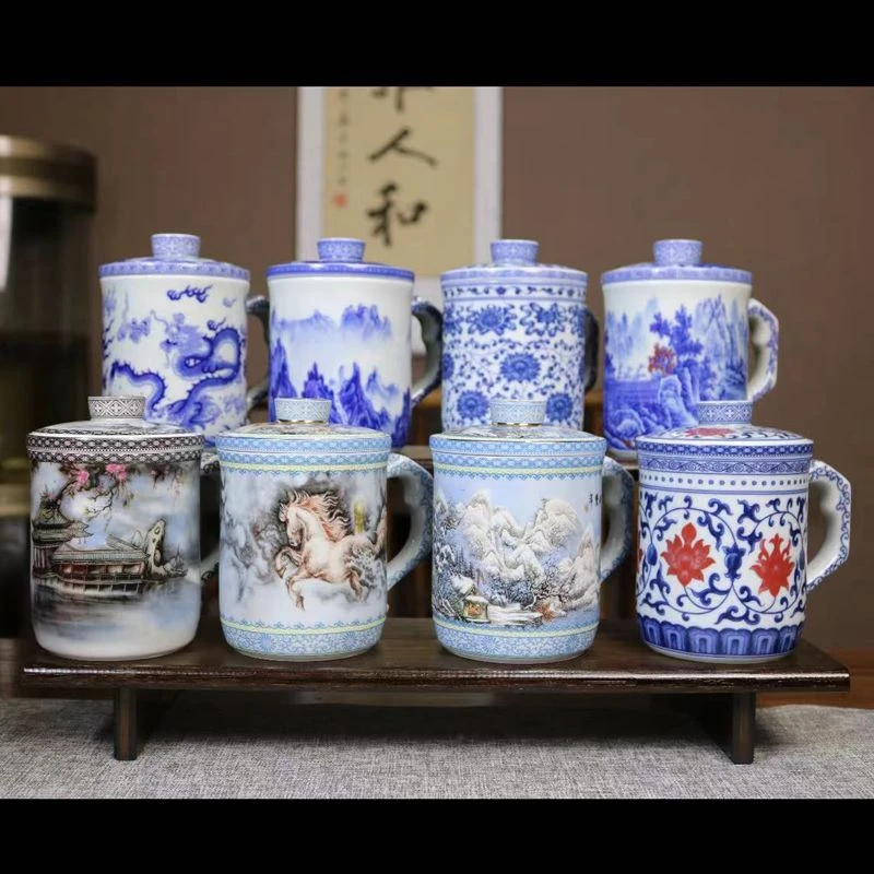 景德镇陶瓷茶具手工陶瓷一体带过滤网办公杯带高端礼盒整套系列杯