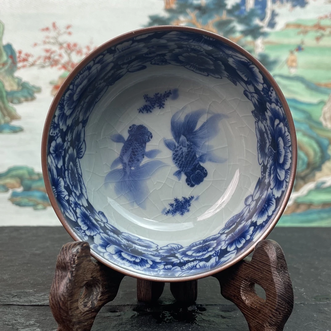 景德镇茶具手工陶瓷老陶泥青花瓷万花普洱杯冰裂纹压手杯功夫茶具