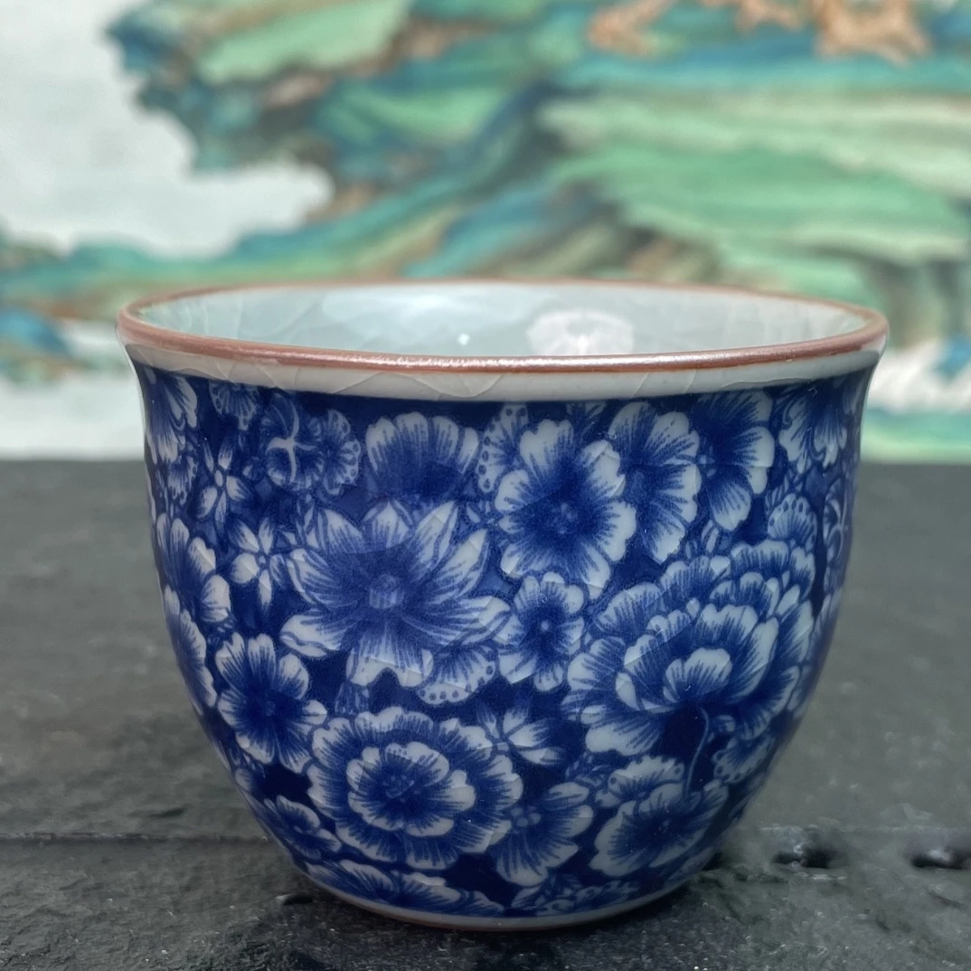 景德镇茶具手工陶瓷老陶泥冰裂釉万花客杯品茗杯单杯新款功夫茶具