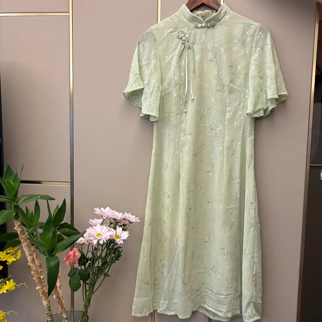 小个子新款气质复古夏季新中式连衣裙女年轻修身显瘦短袖裙子