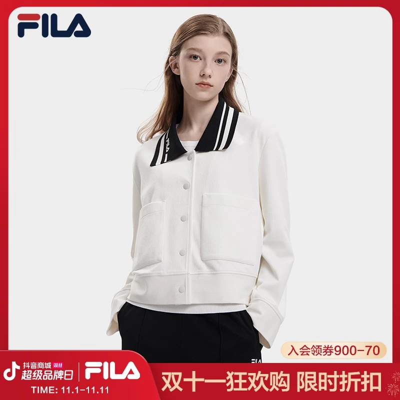 FILA斐乐女装针织长袖外套2023秋季新款时尚百搭气质小香风外套女