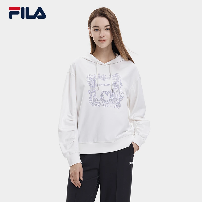 FILA斐乐女装提花连帽卫衣秋季新款运动时尚户外百搭针织上衣