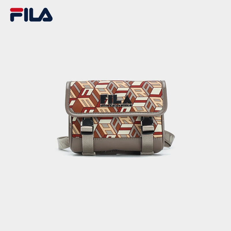 FILA斐乐轻奢复古包包|2023新款时尚经典印花拼色单肩斜挎小方包