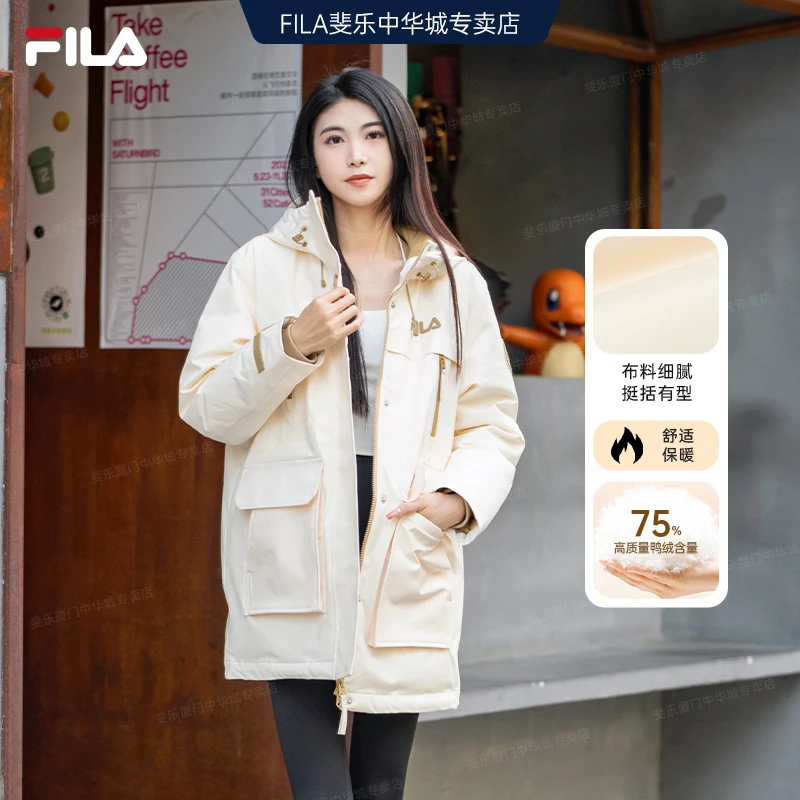 FILA斐乐女装派克羽绒服2023冬季爆款保暖时尚户外防风中长外套女