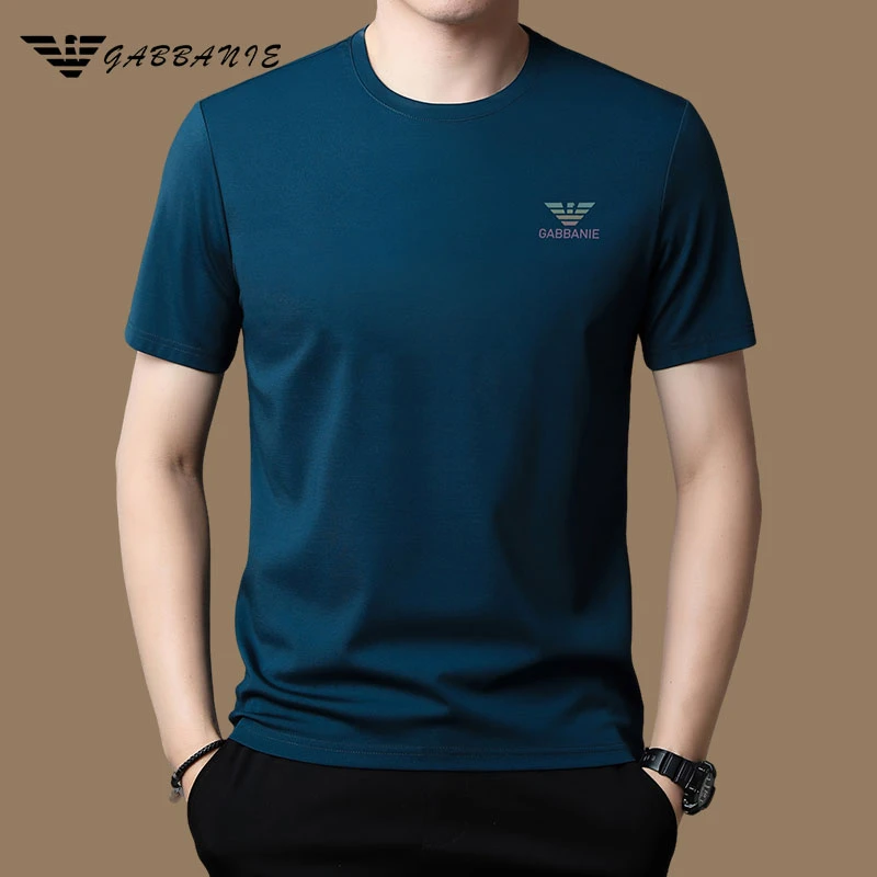 GABBANIE高贵上档次男装夏季高档冰丝短袖t恤男士半袖圆领体恤